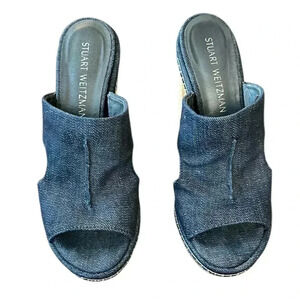Stuart Weitzman Ponte Navy Antique Denim Wedge Size 6